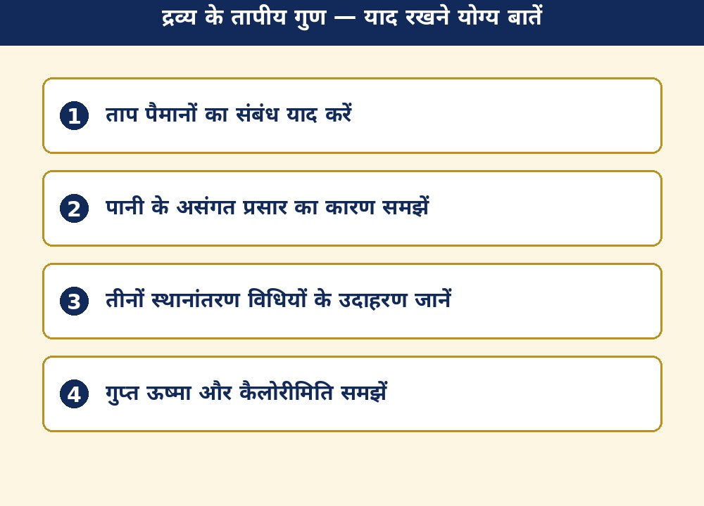 द्रव्य के तापीय गुण — याद रखने योग्य बातें