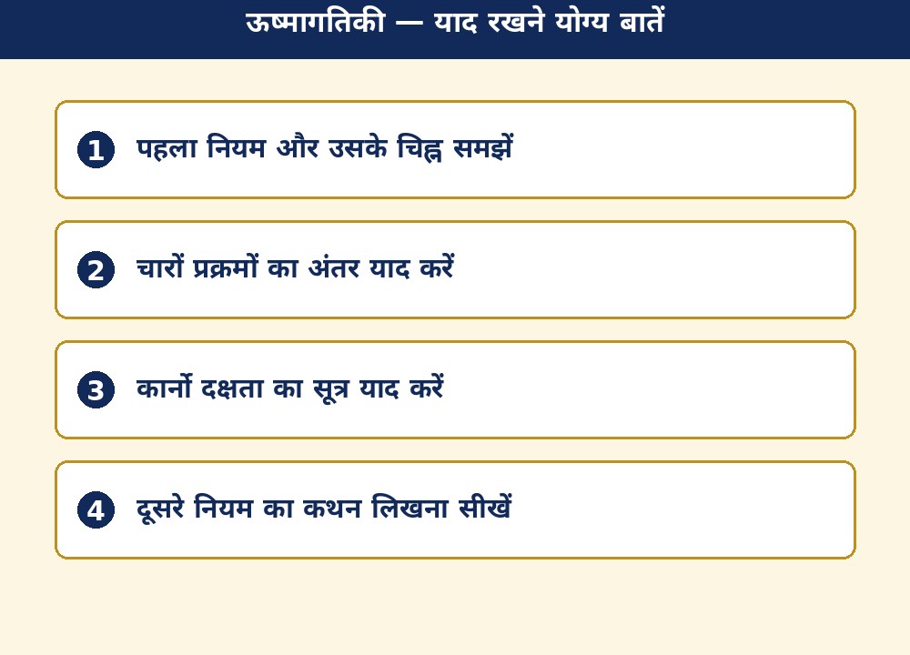 ऊष्मागतिकी — याद रखने योग्य बातें