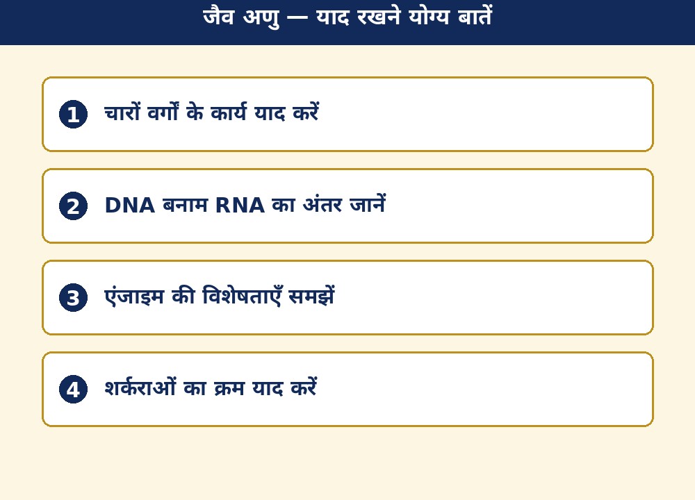 जैव अणु — याद रखने योग्य बातें