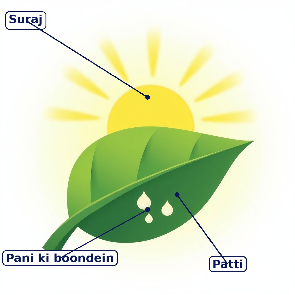 Label wali hari patti: Suraj, Patti aur Pani ki boondein