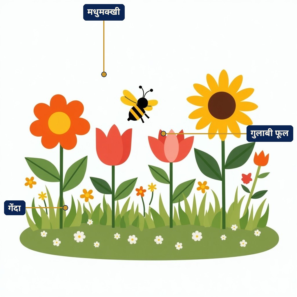 Labelled diagram for रंग-बिरंगे खिलते फूल