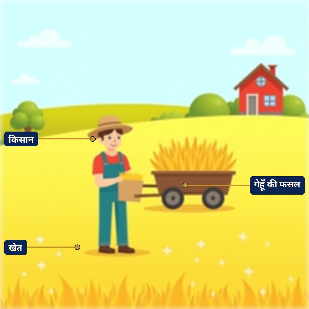 Labelled diagram for खेत से घर तक