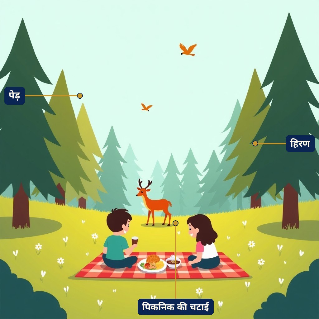 Labelled diagram for जंगल में पिकनिक