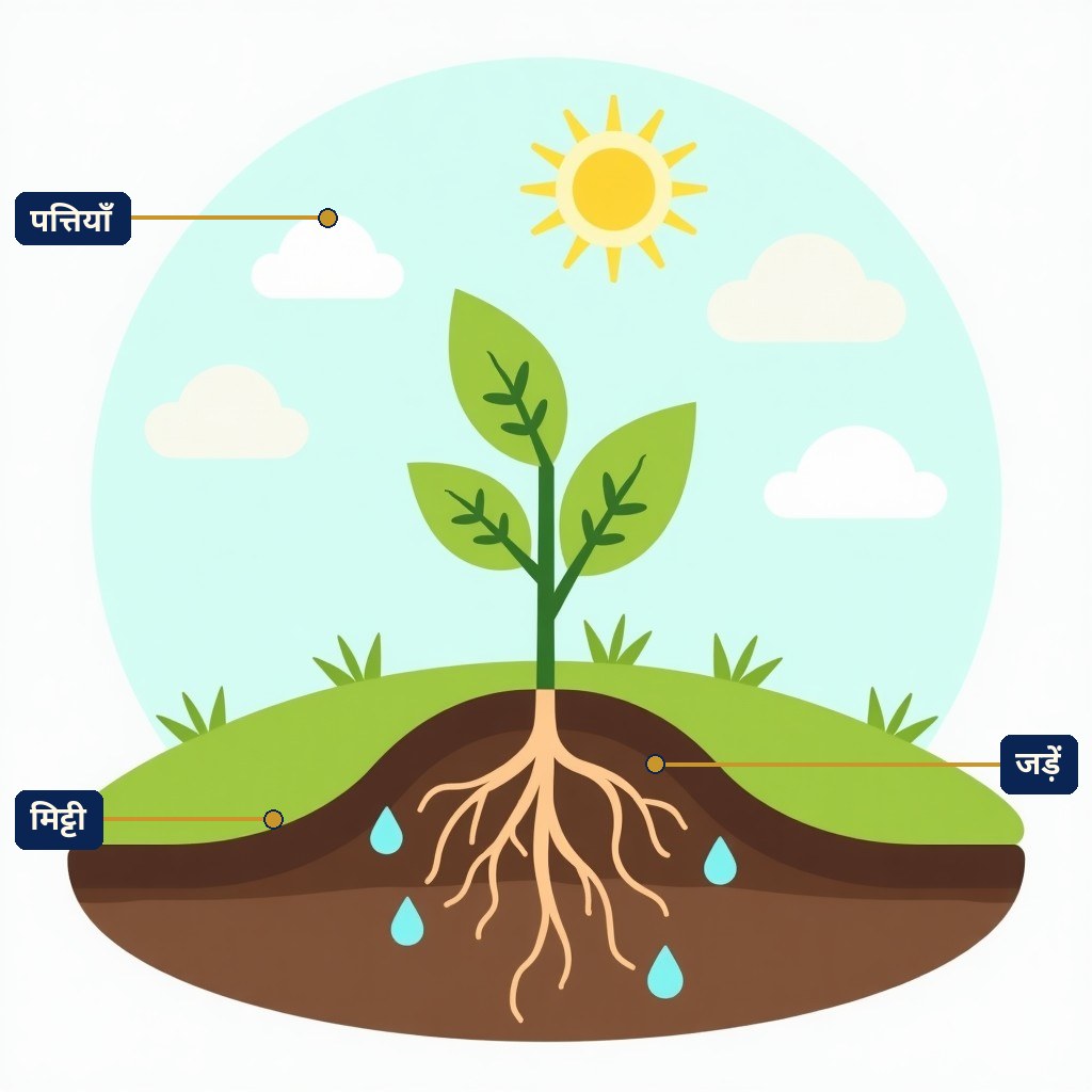 Labelled diagram for जड़ों की पकड़