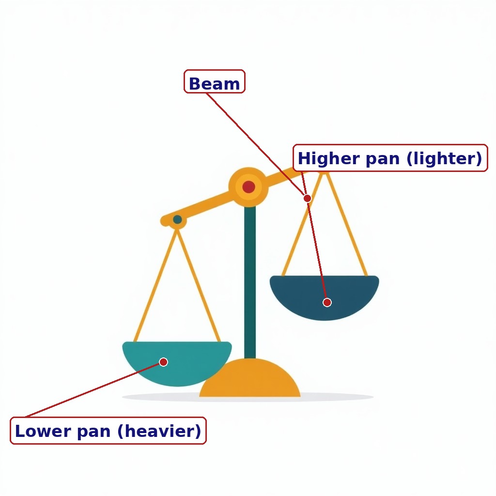 Labelled balance scale with two pans and a beam