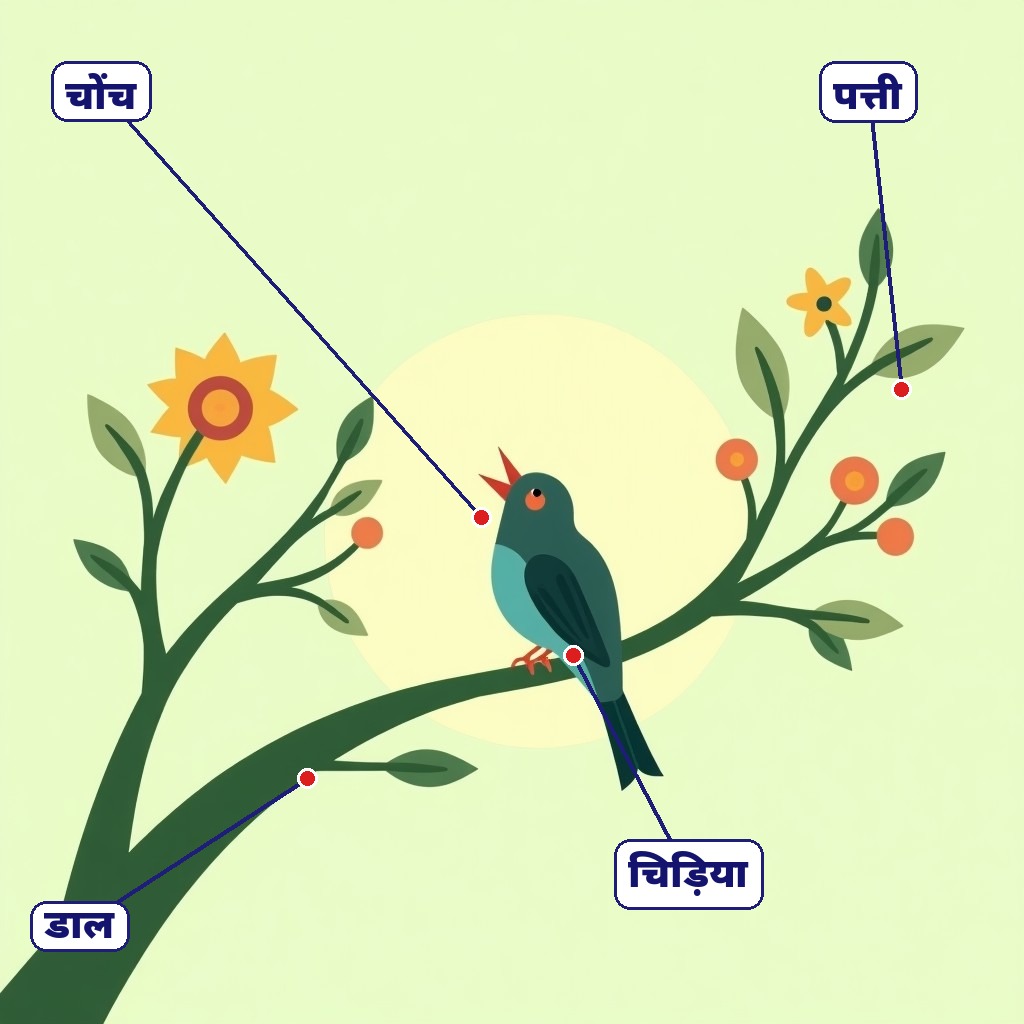 Labelled bird singing on a branch