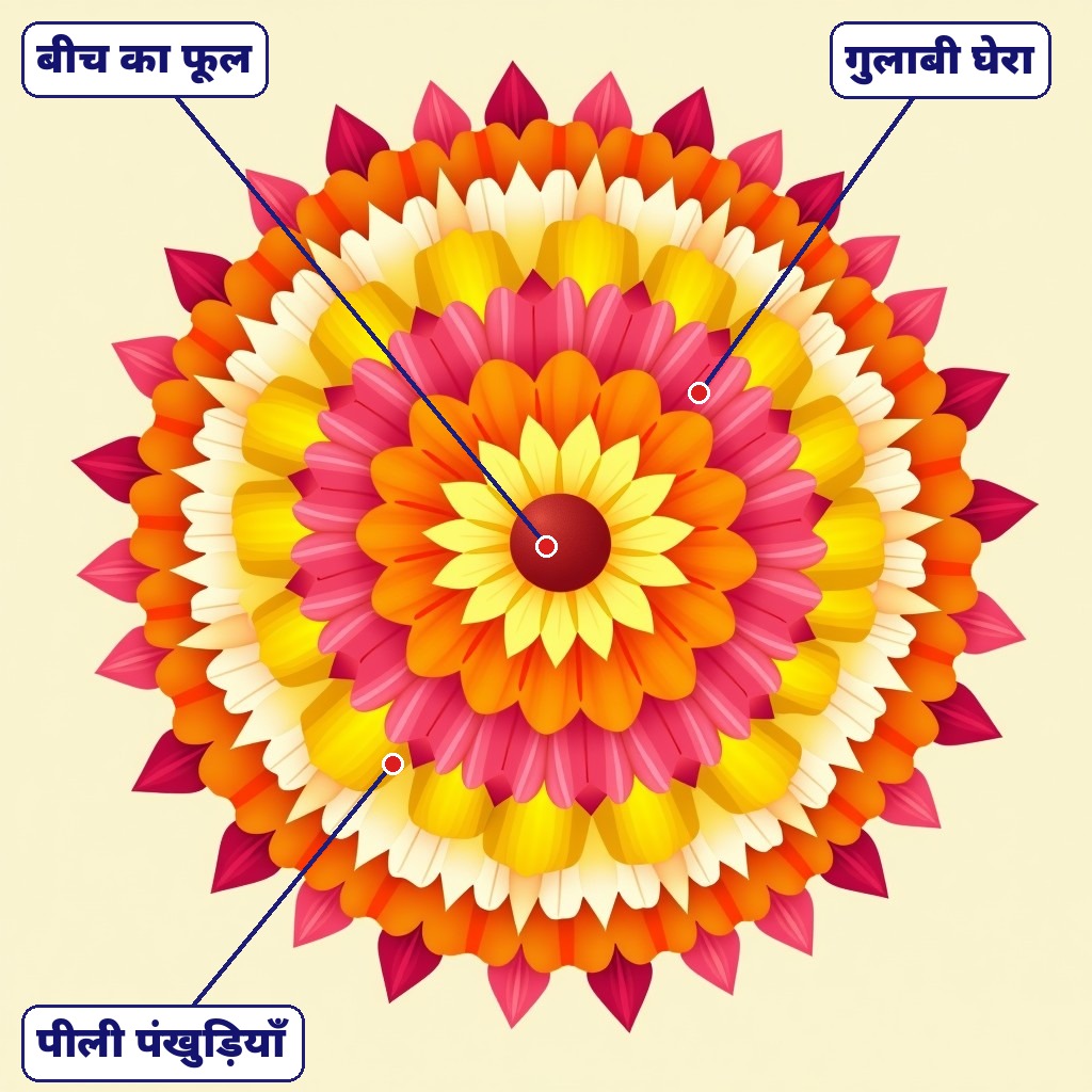 Labelled circular flower carpet