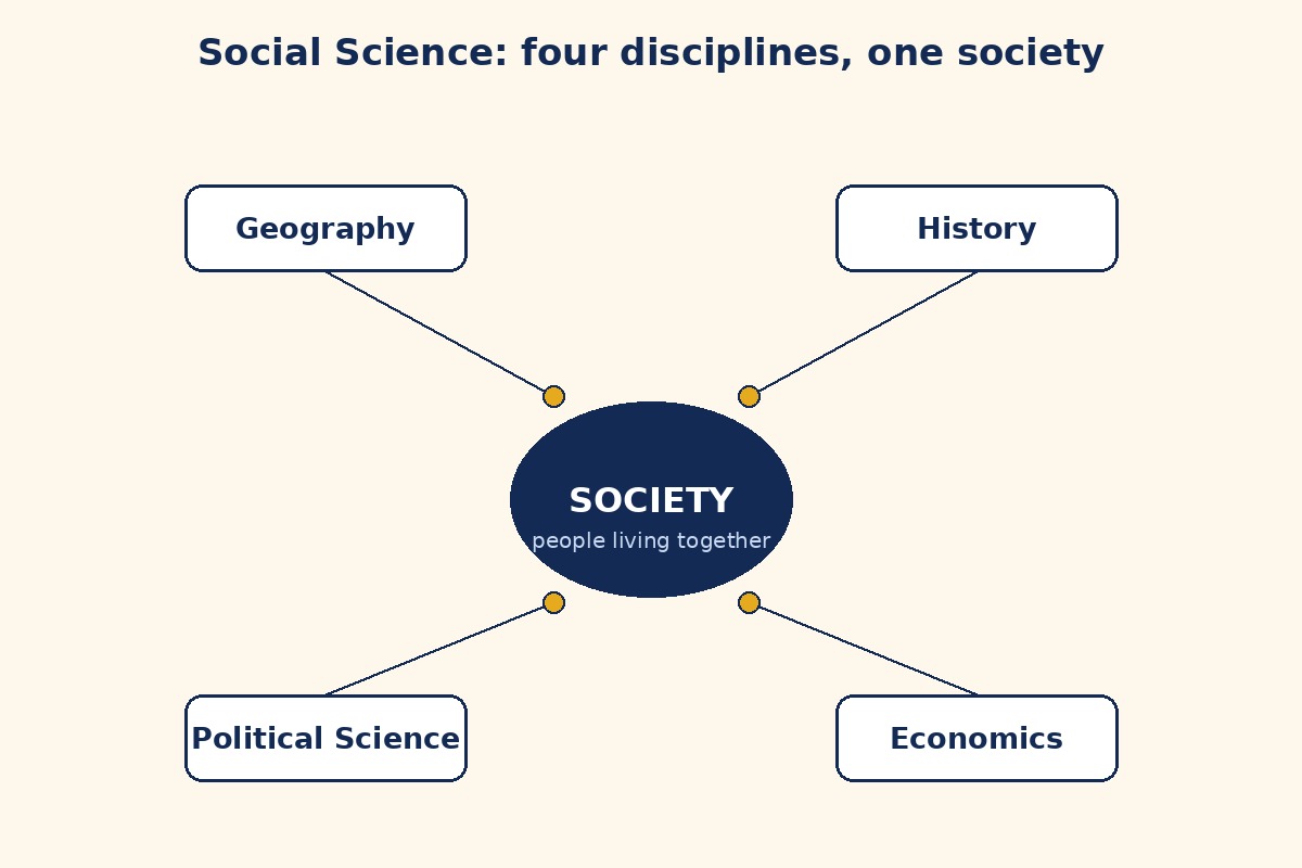 Schematic: four disciplines of Social Science around society