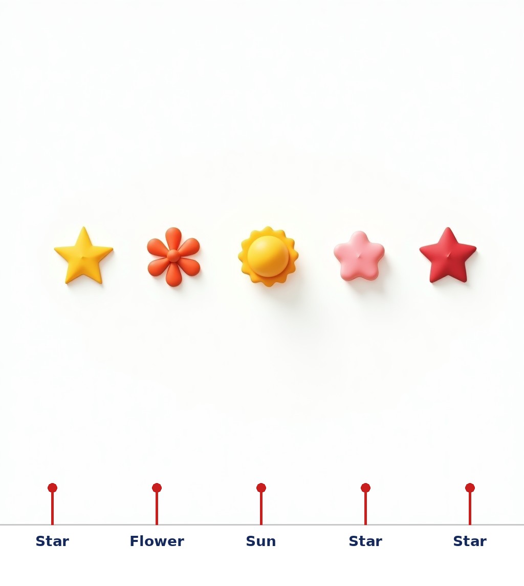 Labelled diagram: Star, Flower, Sun, Star, Star